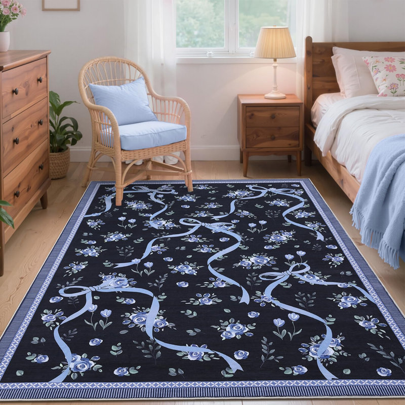 Tapis décoratif lavable, Navy, Rectangle 9' x 12'