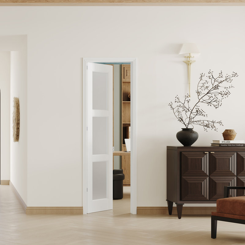 Dalle de porte intérieure givrée 3 Lite - panneau de fibres à densité moyenne blanc avec cadre réglable et cadre pré-suspendu (porte et cadre livrés séparément)