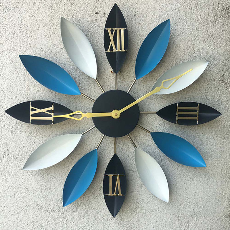Anick Metal Wall Clock, Black/Blue/White