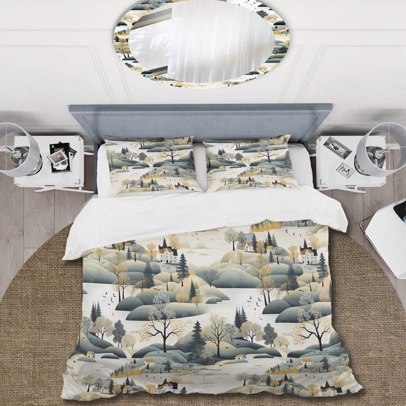 Ensemble de housse de couette Summer Scandinavian Landscape II, Housse de couette pour grand lit et 2 taies décor