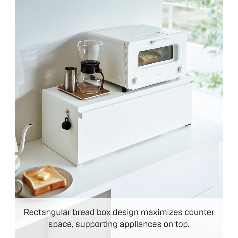 Wide White Steel Bread Box with Magnetic Door
