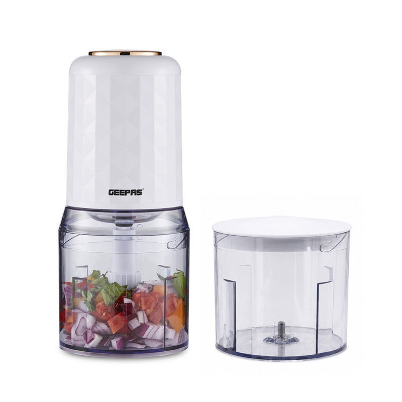 GEEPAS 2-in-1 Electric Food Chopper & Blender | Dual 500ml Bowls 2 Speed Stainless Steel Blades | Compact Mini Food Processor for Chopping Blending Dicing | Perfect for Salads Salsa Pesto | 400W