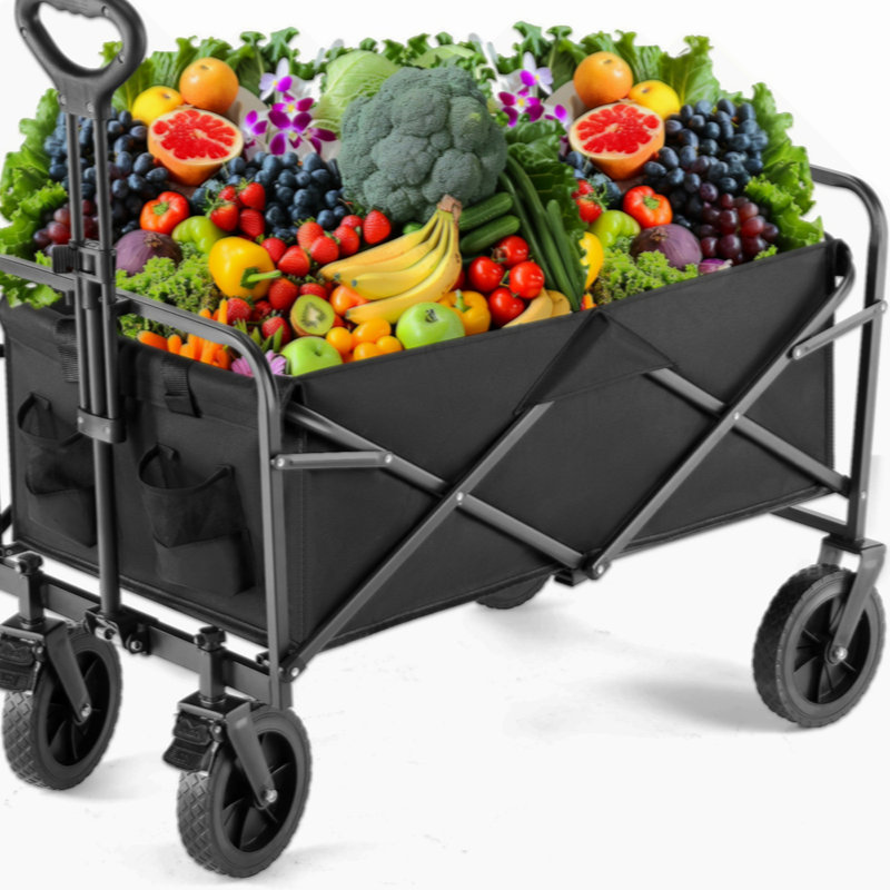 10.9 Cu. Ft. Black Metal Foldable Utility Wagon with Flat-Free Tires