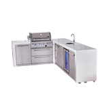 Mont Alpi Premium 4-burner 82"x113" L-shaped 400 Deluxe Stainless Steel Modular Outdoor Kitchen Island Bbq Gas Grill With Side Burner + Beverage Center Refrigerator Faucet & Sink + Storage Drawers