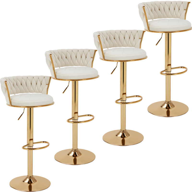 Aryelle Velvet Upholstered Bar Stools with Woven Backrest, Height Adjustable Counter Stools with Low Back, Swivel Kitchen Stools for Kitchen Island, Bar, Pub
