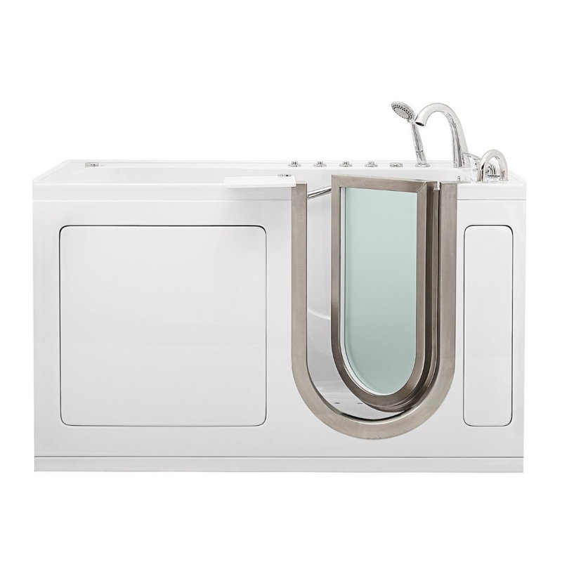 Ella Ultimate 30"x60" Acrylic Air and Hydro Massage + Independent Foot Massage Walk-In-Bathtub, Right Inward Swing Door, Heated Seat, 5 Piece Fast Fill Faucet, 2" Dual Drain