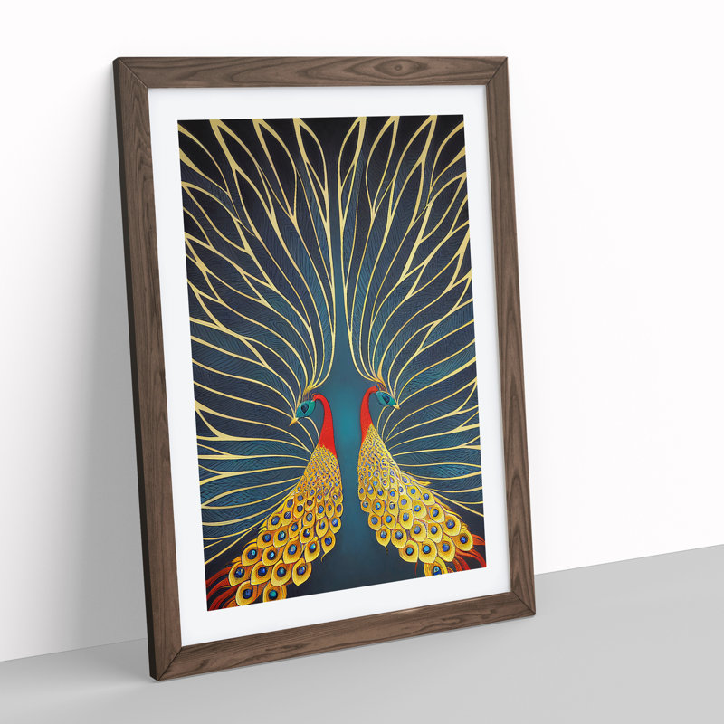 Striking Peacock Art No.3 - Wall Art, 46cm H x 34cm W x 2cm D, Walnut Framed