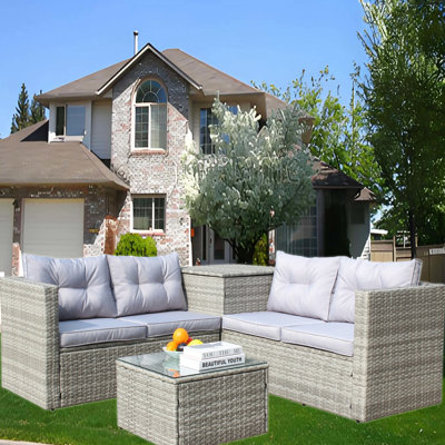 Grey Patio Sectional With Storage - 4 Piece Outdoor Furniture Box