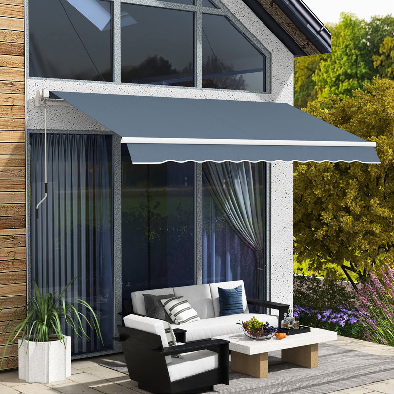 Store extérieur rétractable 3,65 m x 3 m pour balcon et terrasse (avec manivelle), gris anthracite. Toile. Structure en aluminium.