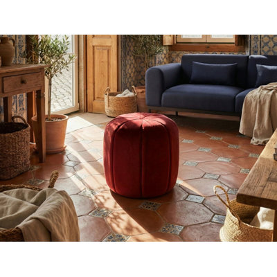 40cm Wide Tufted Oval No Pattern Pouffe Ottoman