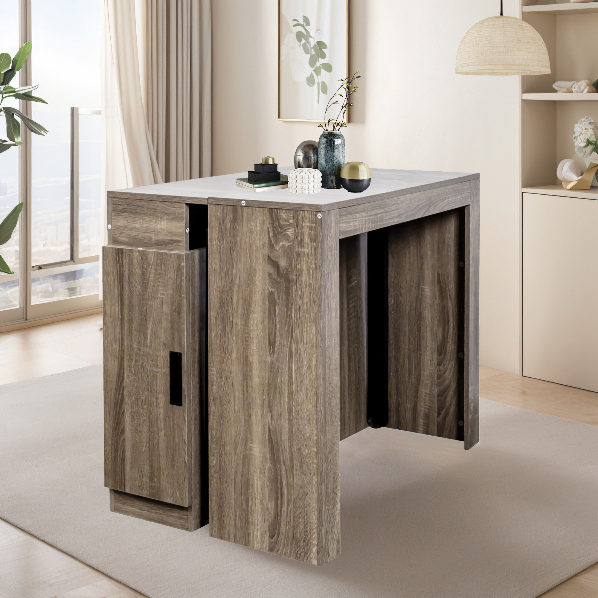 Latitude Run® Large Extendable Dining Table,Mid-Century Kitchen Table ...
