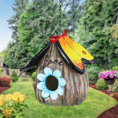 Exhart Butterfly Roof Love Acorn Hanging Bird House, 7 Inch