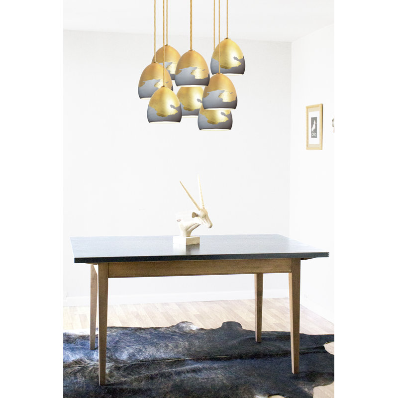 8 - Light Chandelier, 120" H x 18" W x 18" D, Brass Braided Cord, Gray/Bronze