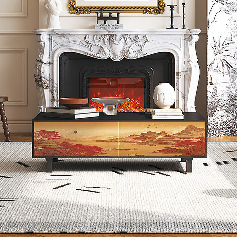 Table basse avec rangement peint français rétro, Noir
