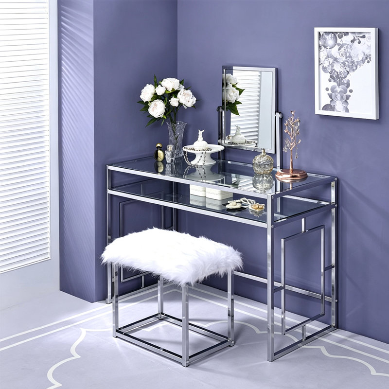 Coiffeuse en verre avec tabouret