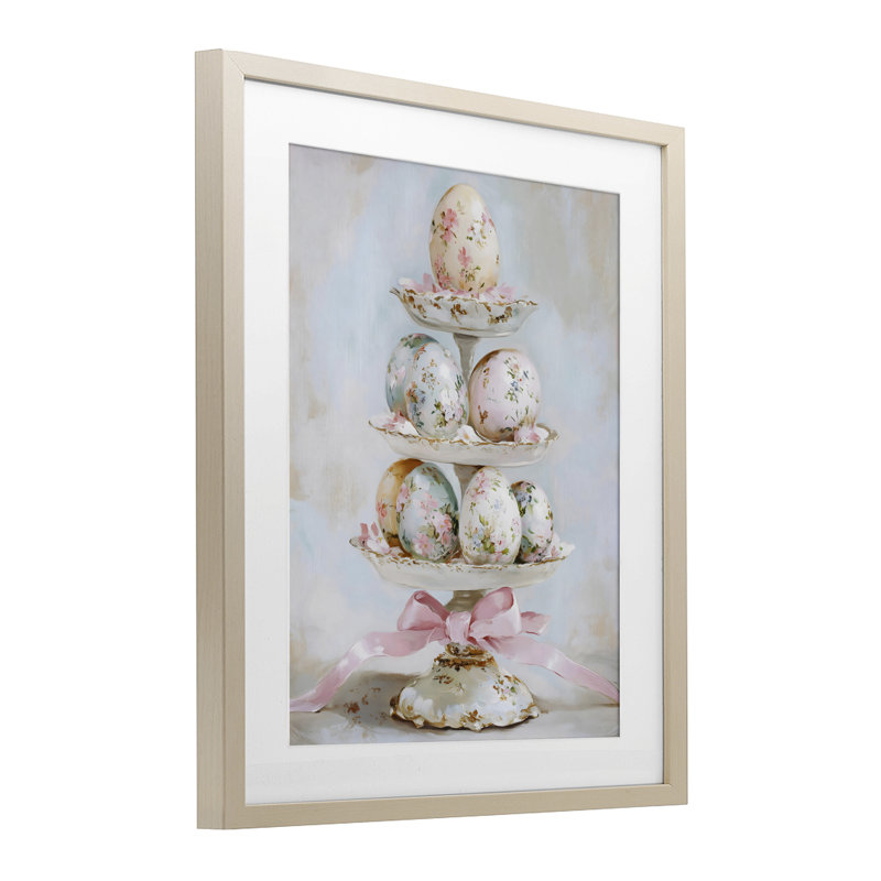 «Pastel Coquette Easter Eggs», reproduction d'art encadrée sous verre, H 21 po x l 17 po, Cadre de récolte en pin