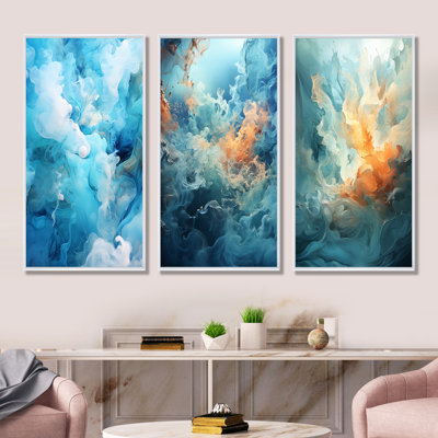 Marine Blue And White Fusion - Abstract Shapes Wall Decor Set Of 3