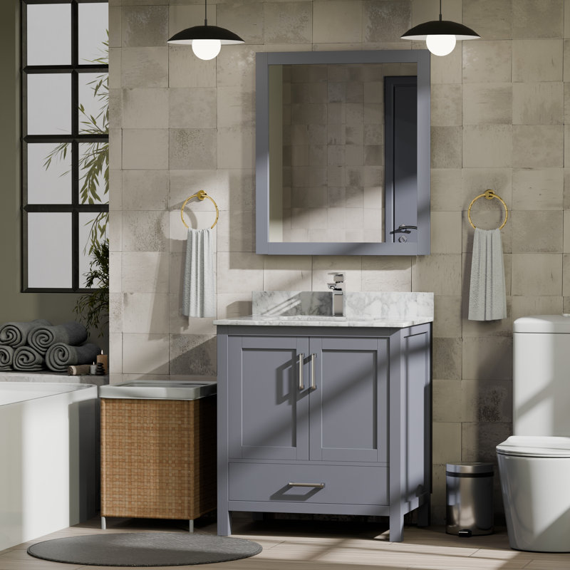Jacques 30 in W x 22 in D Single Bath Vanity and 28 in Mirror, Dark Grey