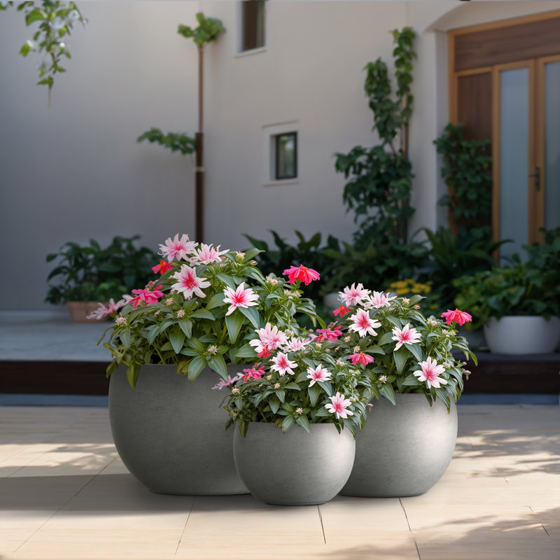Ensemble de pots à fleurs en ciment Amethy, Finition pierre