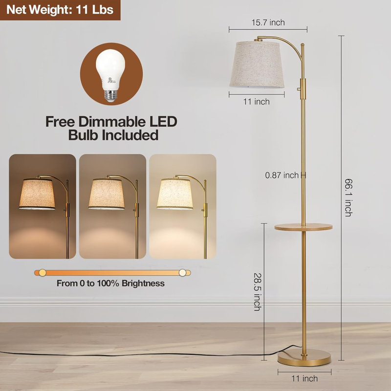 Lampe sur pied entièrement réglable pour le salon, Doré