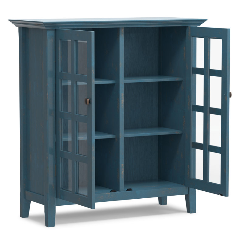 Acadian 39"W Solid Wood Transitional 6-Shelf Medium Storage Cabinet With Glass Doors And Adjustable Shelves
