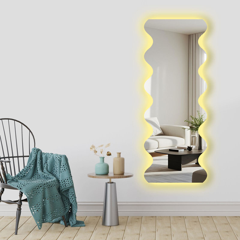 Miroir moderne à DEL avec éclairage, 20,5 po x 53,1 po | Verre épais de 4 mm, envers en EVA noir (0,8 po) | Interrupteur marche / arrêt, alimenté par pile (9 V, pile non incluse) | Élégant et fonctionnel pour la décoration intérieure