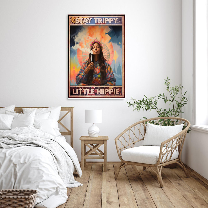 «Woman Stay Strippy Little Hippie», reproduction d'art sur toile rectangulaire 1 pièce, H 36 po x l 24 po x P 1,25 po