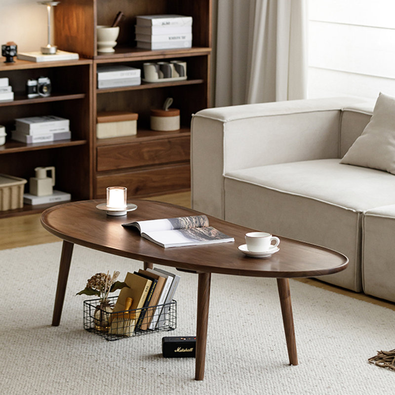 Table basse moderne en bois massif de noyer noir, H 16,92 po x L 57,08 po x l 26,37 po