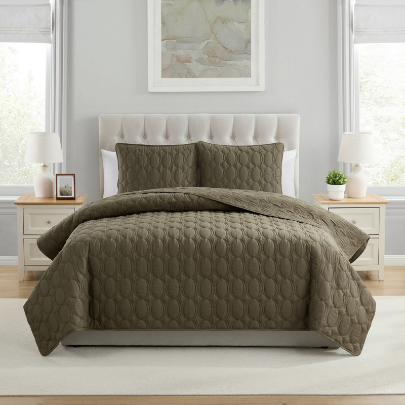 Ensemble de courtepointe en microfibre 3 pièces Circles, Olive