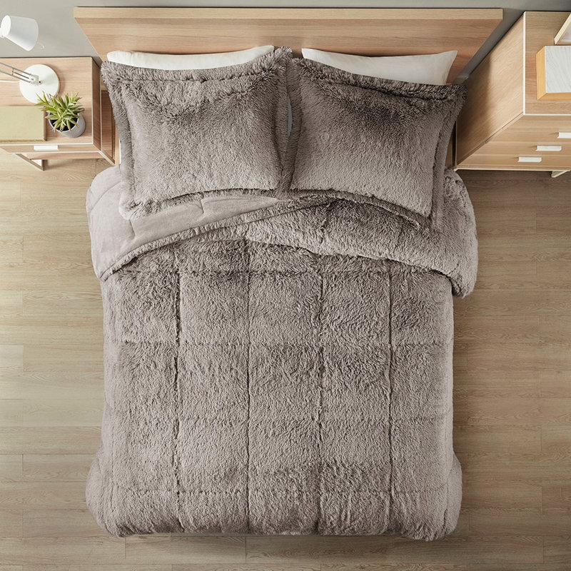 Édredon pour lit simple / simple TG - Fourrure longue à poils longs gris, Offrez-vous une bonne nuit de sommeil