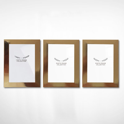 Elegant Gold Photo Frame Set (3 Pieces), 4 x 6 Inches | 100% Durable Plastic, Frame Width: 0.8 Inches | Perfect for Home Decor, Office, or Gift Giving | Stylish and Versatile Design for Any Setting
