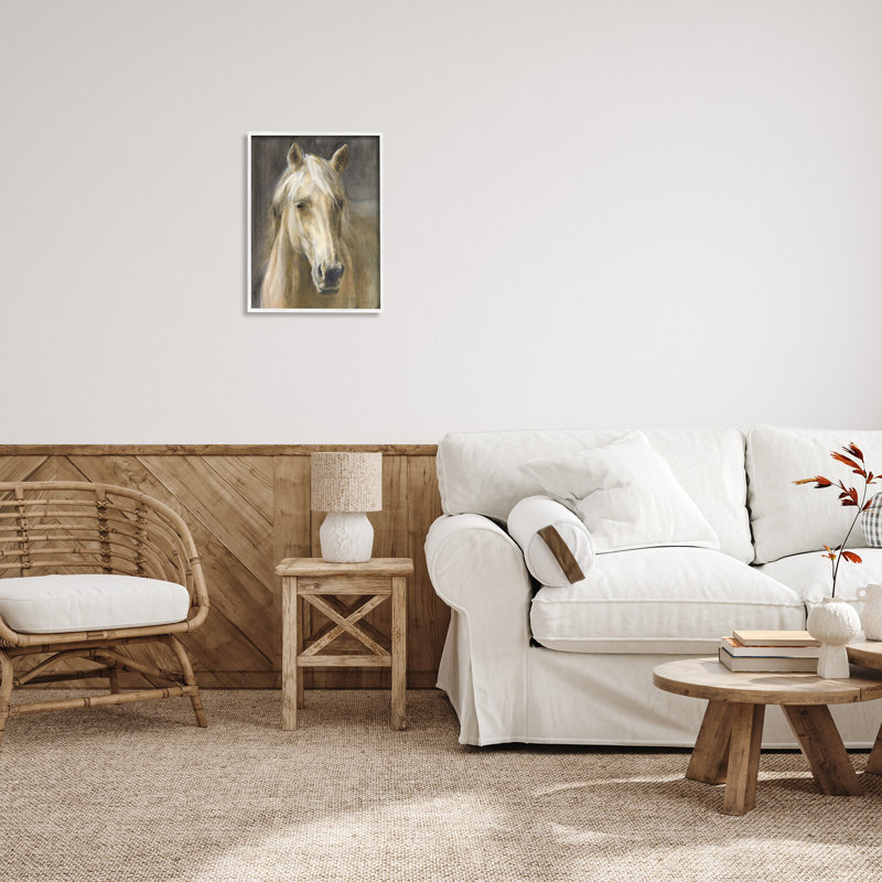 «Stupell Industries Palomino Horse Portrait» par Danhui Nai, H 20 po x l 16 po x P 1,5 po, Giclée encadrée blanc bord de mer