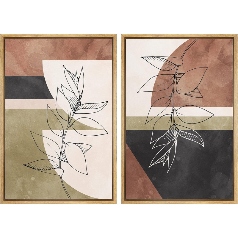 Forme Mid-Century géométrique Mid-Century, silhouettes de fleurs, illustrations abstraites de la nature, paysage chic moderne, néon