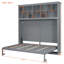 Grand lit escamotable mural avec tablettes supérieures et USB, armoire-lit pliable peu encombrante, gris