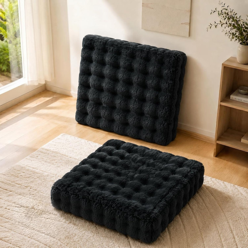Lot de 2 coussins de sol noirs en mousse haute densité pour extérieur, avec housse douce capitonnée de 56 cm (22 pouces).