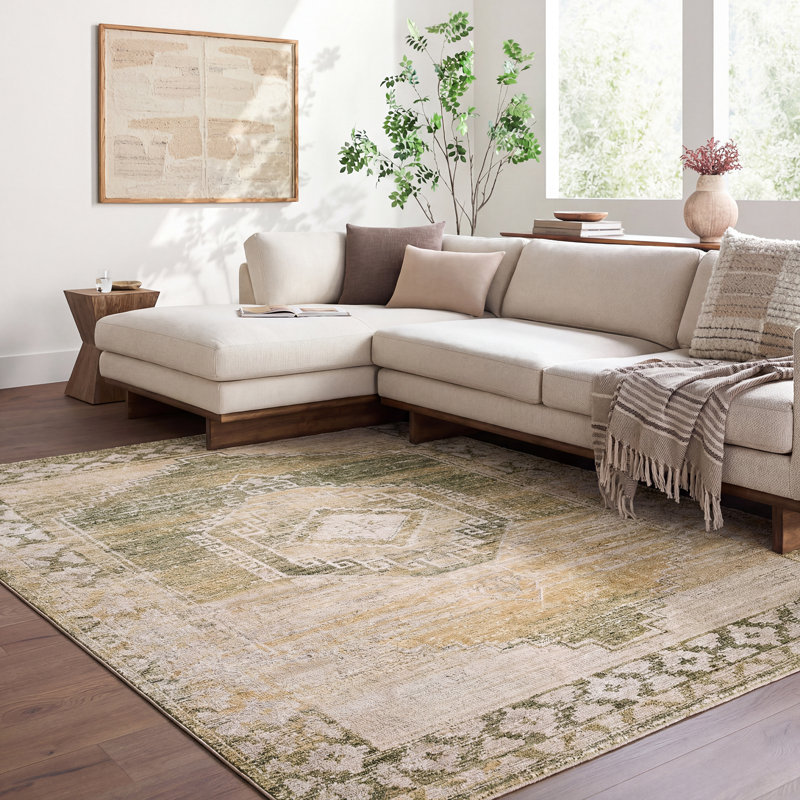 Moroccan Area Rug, Rectangle 200 x 275 cm, Light Grey/Tan/Olive/Off-White/Taupe