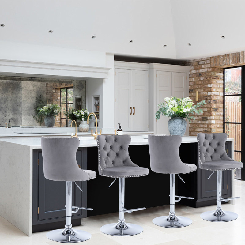 360°Swivel Bar Stools with Sliver Base, Gray