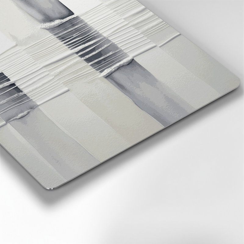 Art mural horizontal rayé gris clair, blanc, gris et métal, H 8 po x l 8 po