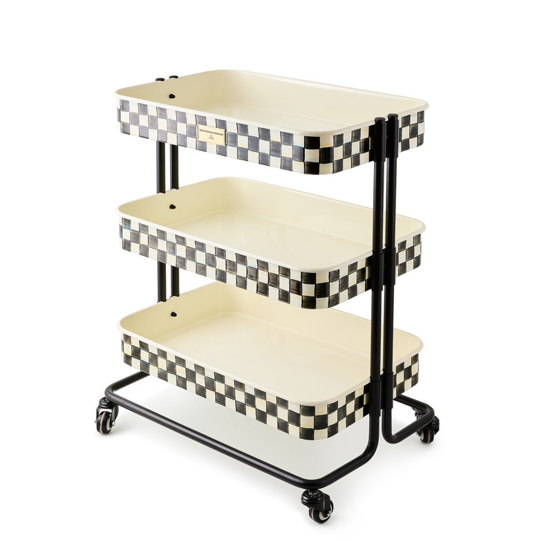 Courtly Check 3-Tier Kitchen Cart, Black/White, Black