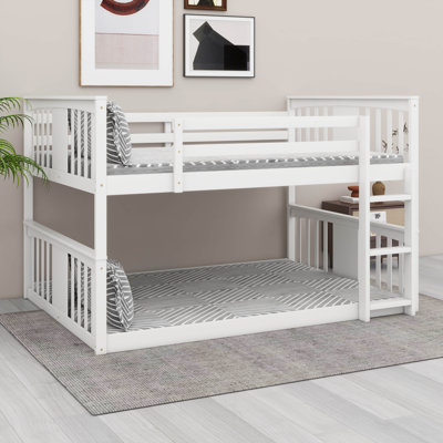 Full Over Full Bunk Bed With Ladder - Sturdy Wood Frame & Safety Guardrails