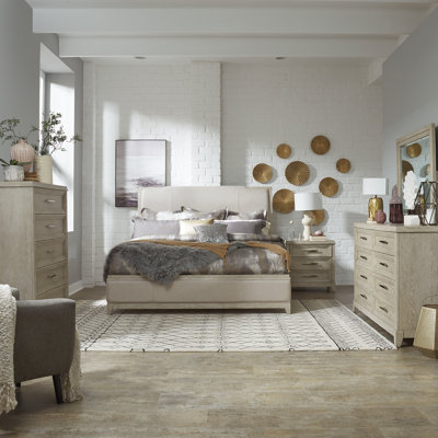 Barjesh Queen Upholstered Bed, Dresser & Mirror, Chest, Night Stand