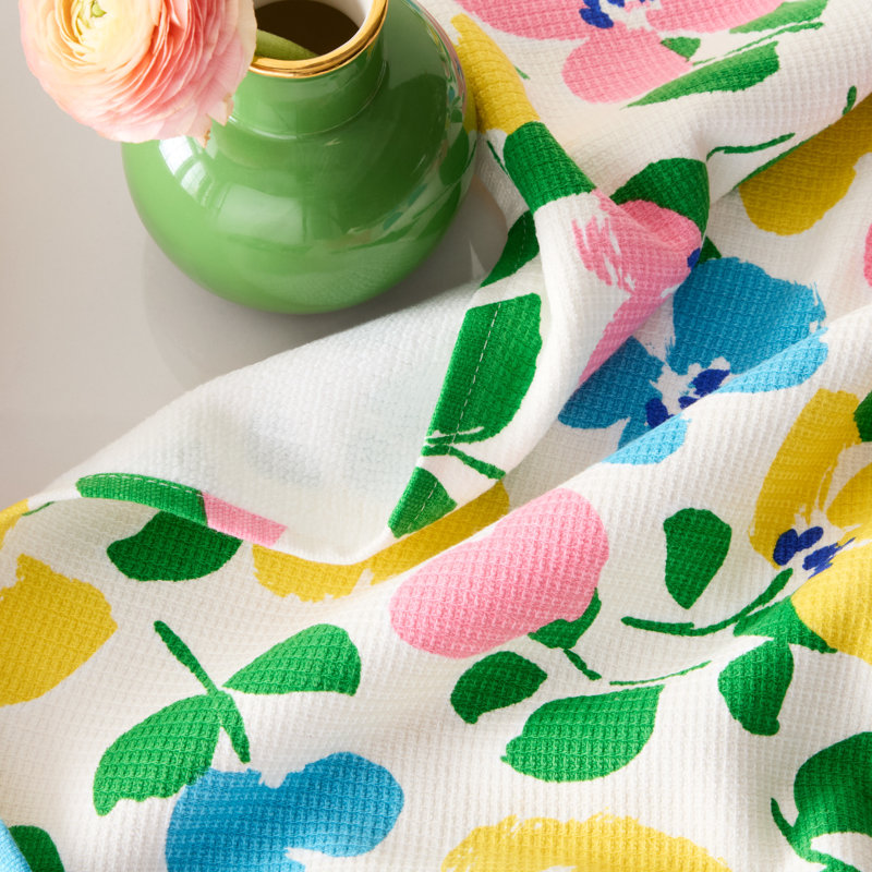 Kate Spade New York Painterly Bouquet & Bold Painterly Stripe Kitchen Towels, Pink/Green/Blue