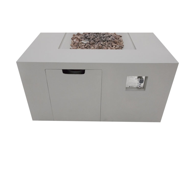 Rocky 43" Outdoor Concrete Fire Table with Built-In Propane Tank Storage 45,000 BTU - Includes Lava Rocks & PVC Cover