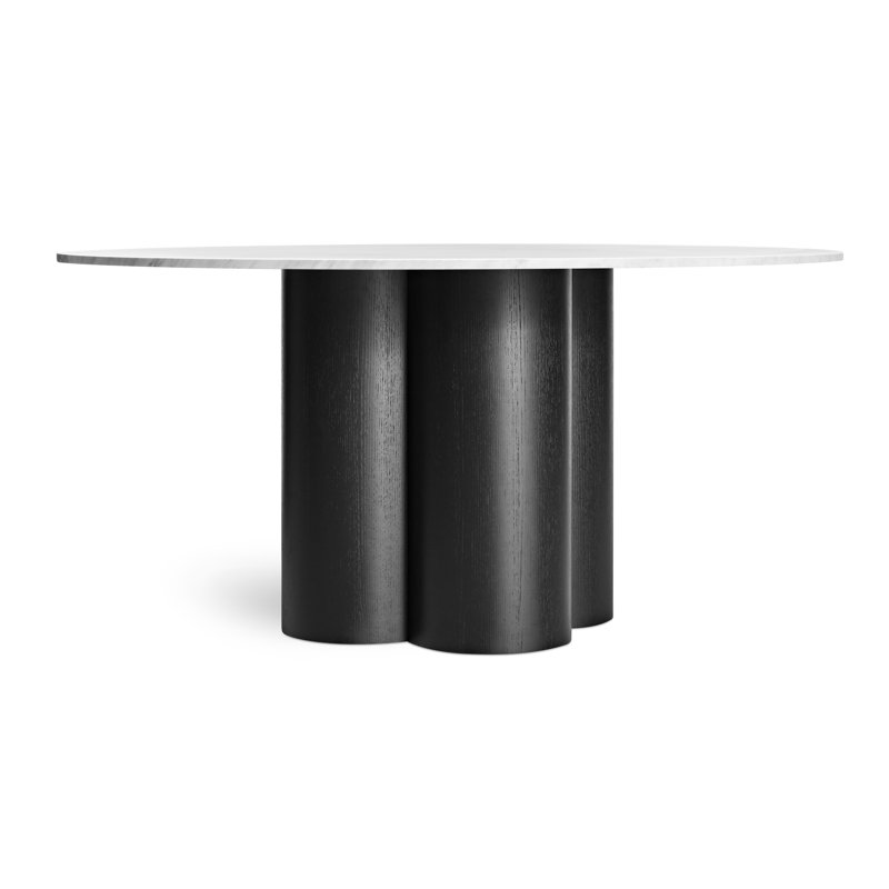 4 Quarter Round Marble Dining Table, Black Ash, 60" W x 60" L