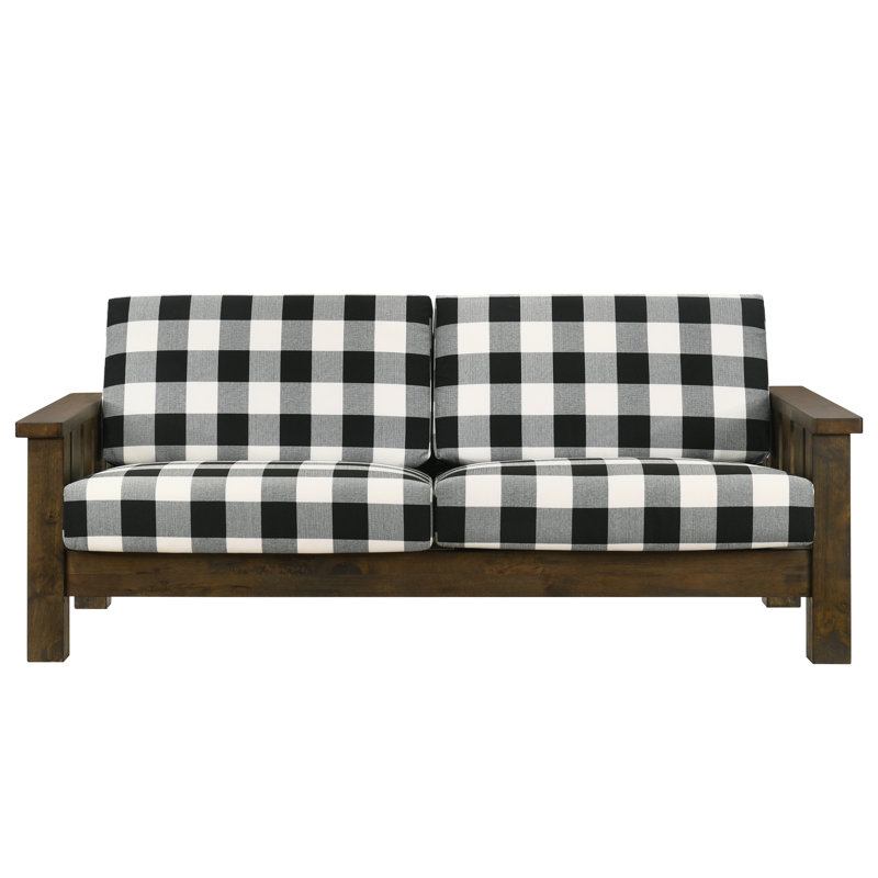 Valenzuela 78" Square Arm Sofa with Geometric Cushions, Oak Wood