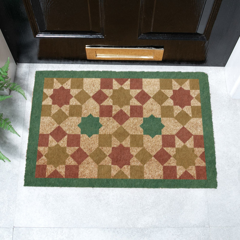 Moroccan Tile Pattern Coir Doormat, 40cm W x 60cm L