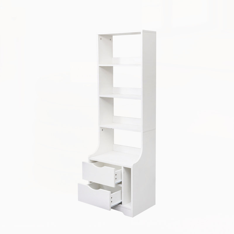 Table de chevet avec bibliothèque et 2 tiroirs de rangement pour la chambre à coucher, Blanc