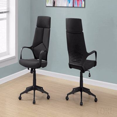 Office Chair, Adjustable Height, Swivel, Ergonomic, Armrests, Computer Desk, Work, Black Fabric, Black Metal, Contemporary, Modern