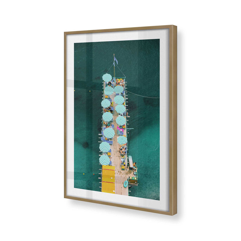 Pier Paradise Print, Brushed Gold Single Picture Framed, 15.25" H x 12.25" W x 1.25" D