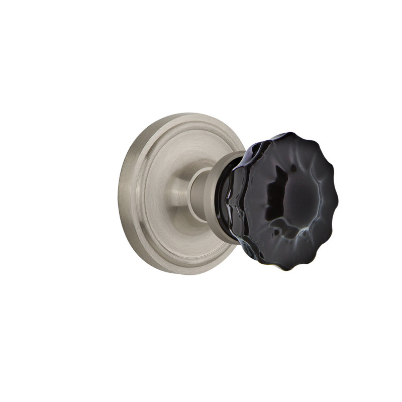 Rosette classique avec bouton de porte noir cristal, 2 3/8, Nickel satiné